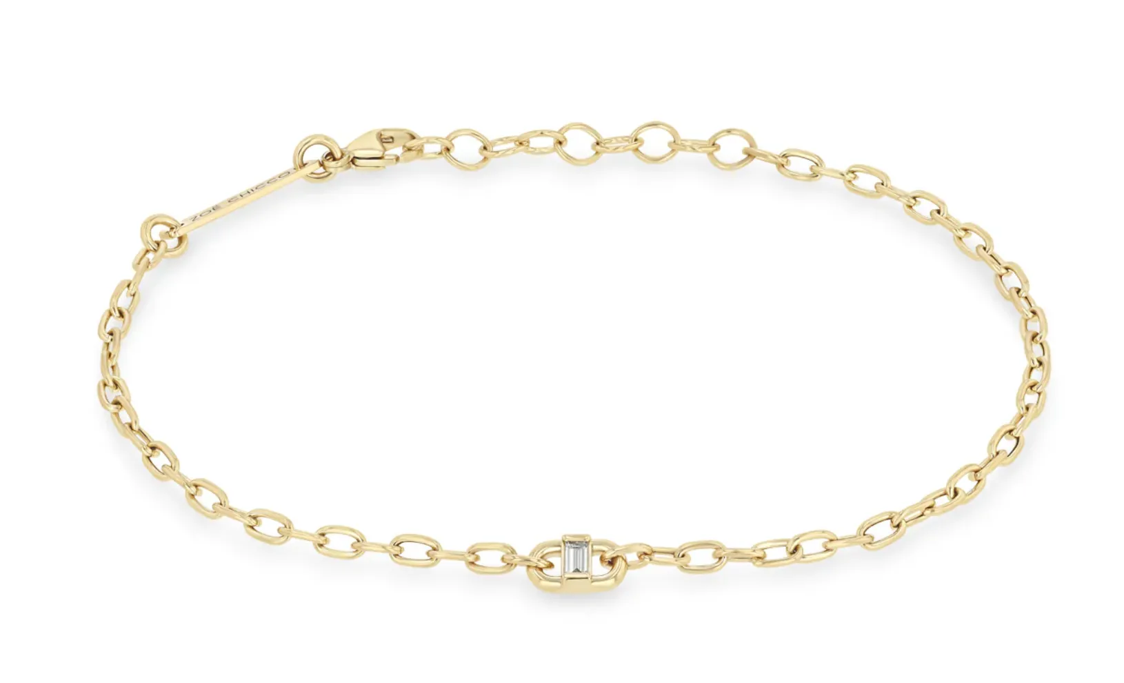 14K BAGUETTE DIAMOND OPEN LINK SQUARE OVAL CHAIN BRACELET