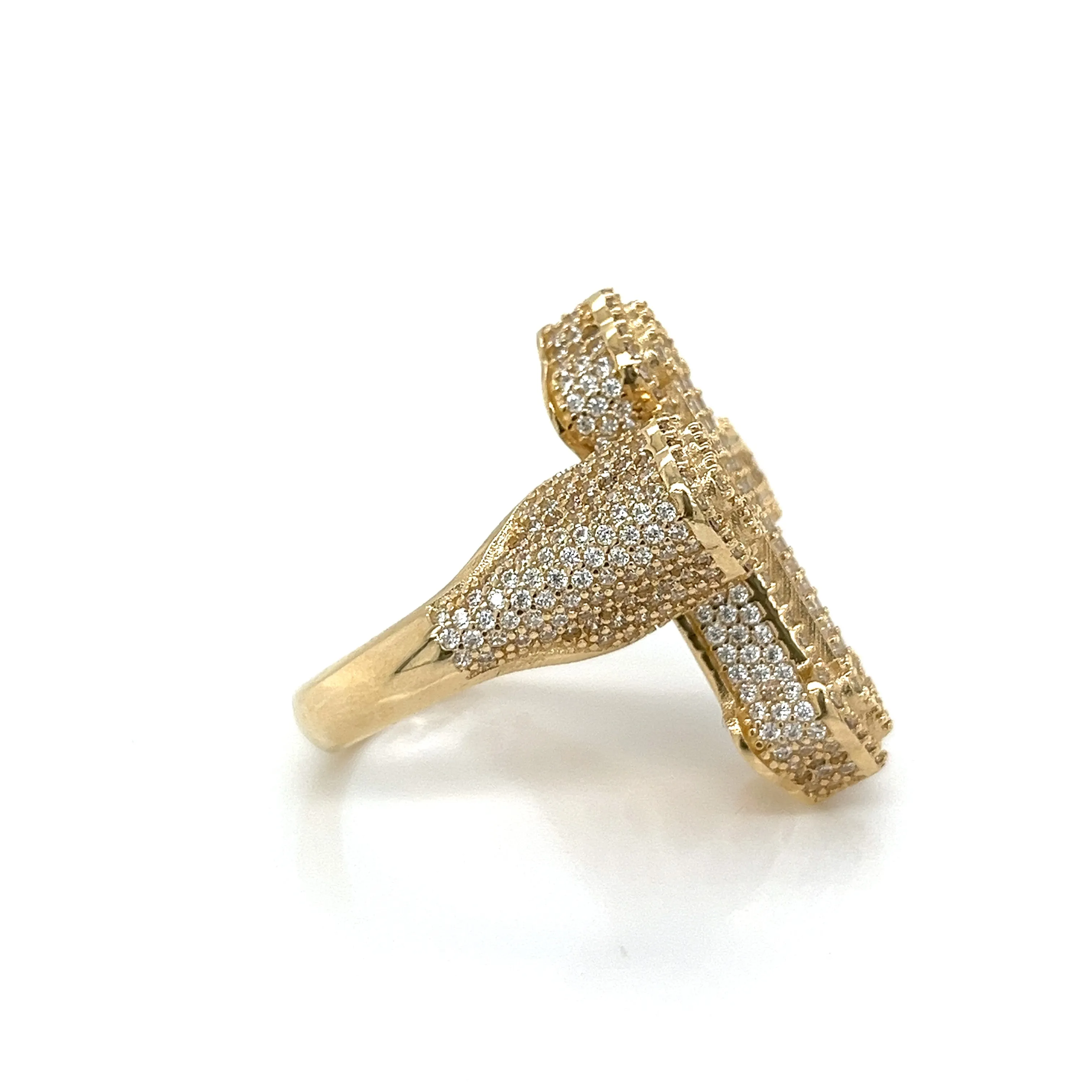 14K Gold CZ 3D Baguette Cross Ring