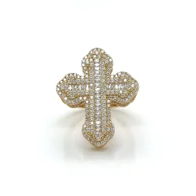 14K Gold CZ 3D Baguette Cross Ring