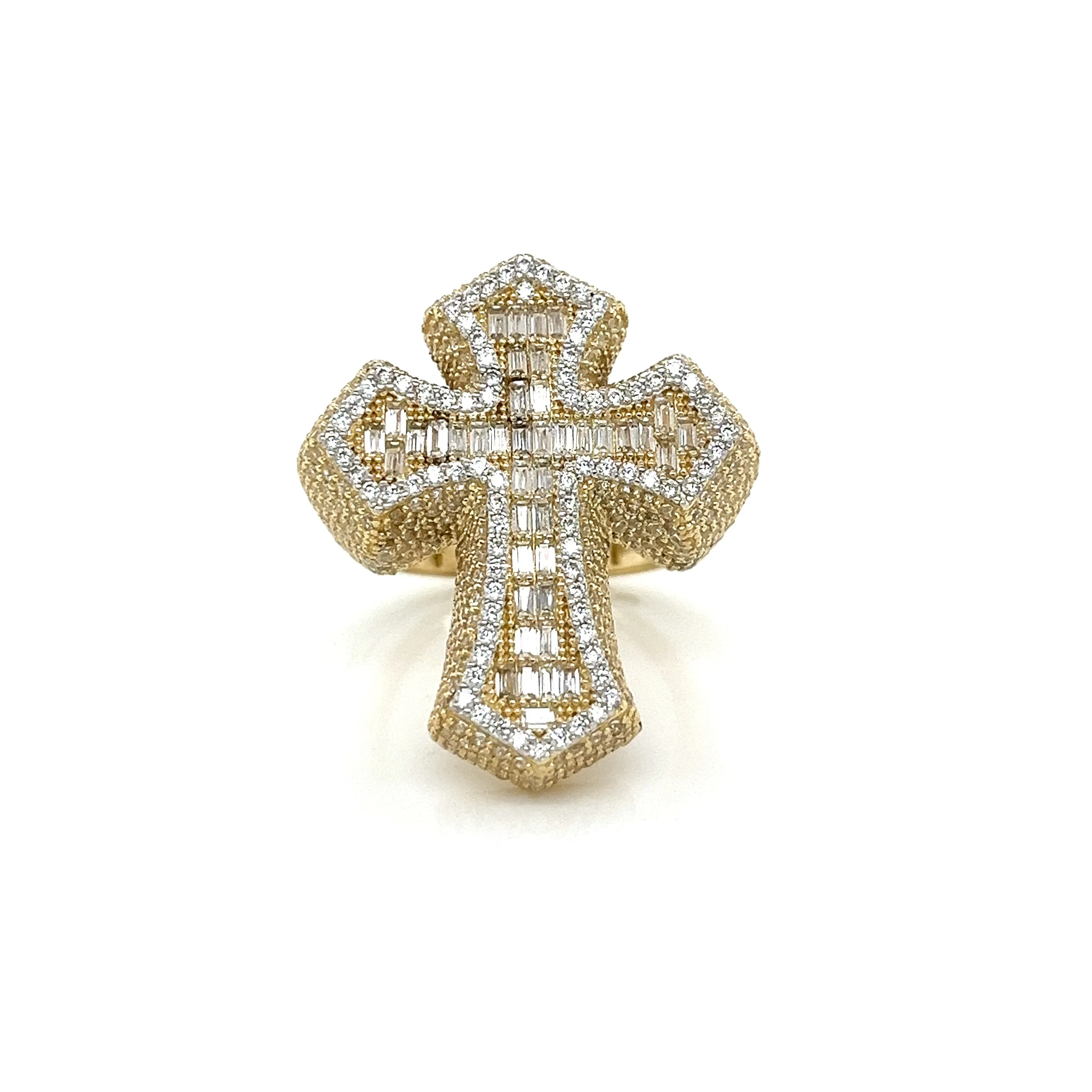 14K Gold CZ Baguette Cross Ring