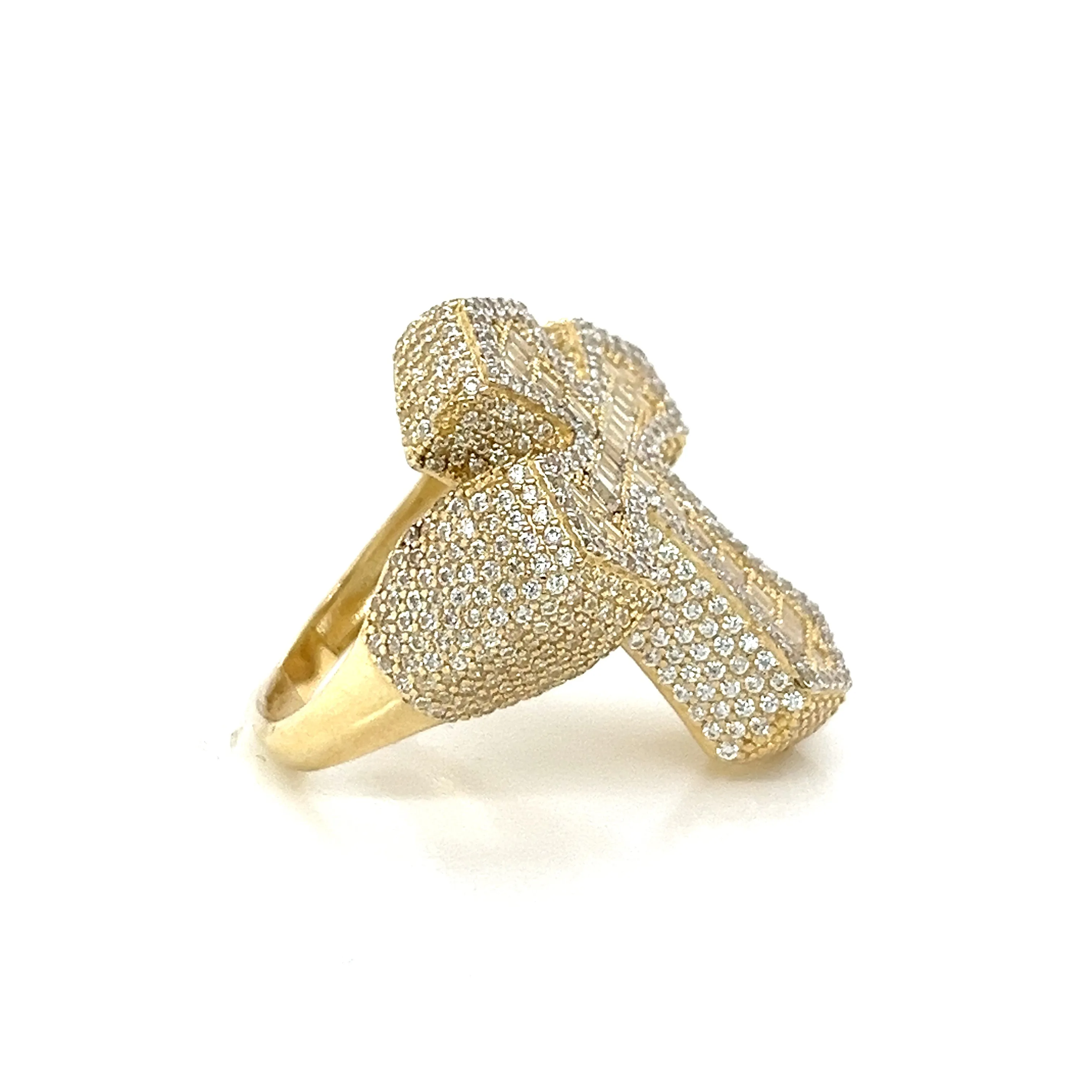 14K Gold CZ Baguette Cross Ring