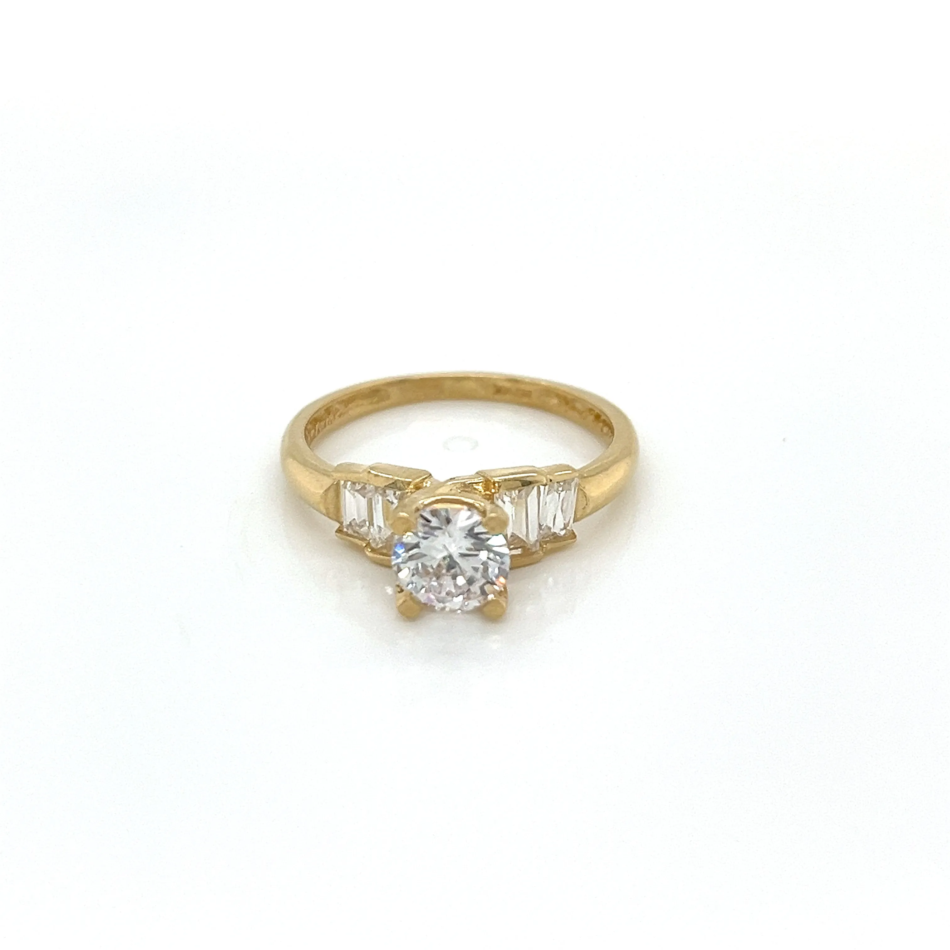 14K Gold CZ Round & Baguette Ring