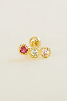 14k Gold Triple Round Rainbow Cz Curved Bar Barbell Ear Stud Piercing