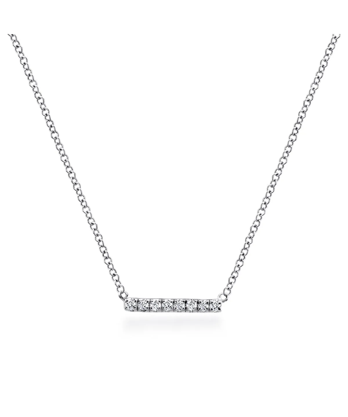 14K White Gold Petite Pave Diamond Bar Necklace