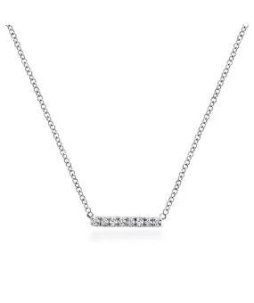 14K White Gold Petite Pave Diamond Bar Necklace