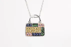 1818k White Gold Mirabelle Multicolor Sapphire Handbag Pendant Necklace(9.80g.)