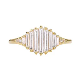 18K Gold Graduated Needle Baguette Diamond Pond of Light Ring