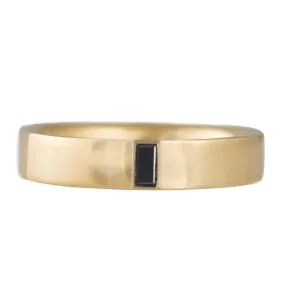 18K Gold Men's Band with Single Baguette Black Diamond