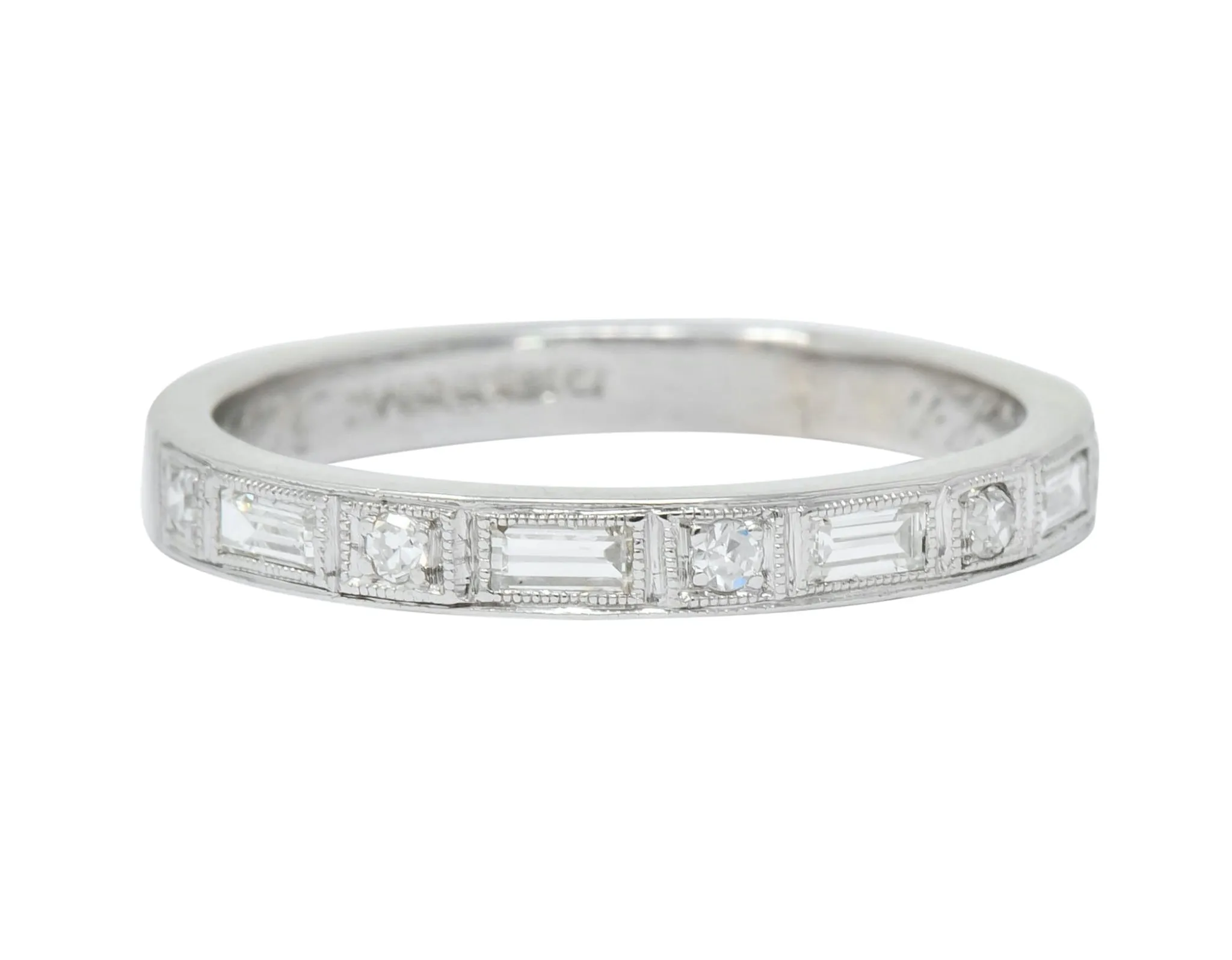 1930 Art Deco Baguette Single Cut Diamond Platinum Anniversary Band Ring