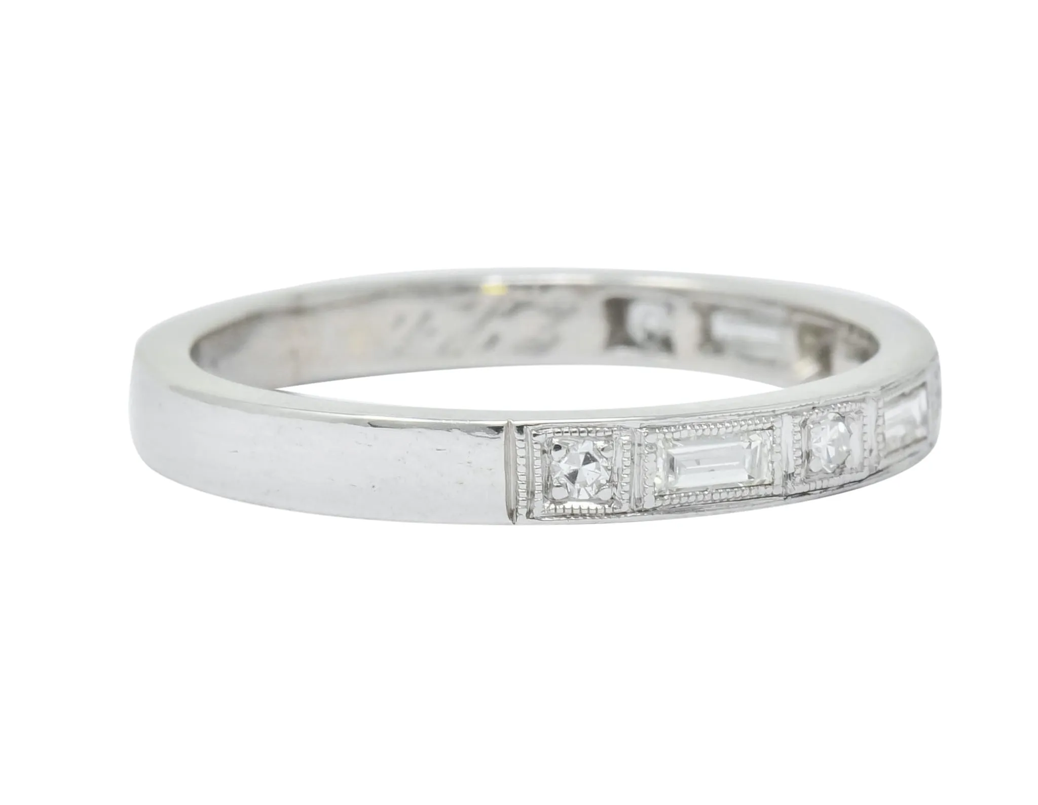 1930 Art Deco Baguette Single Cut Diamond Platinum Anniversary Band Ring