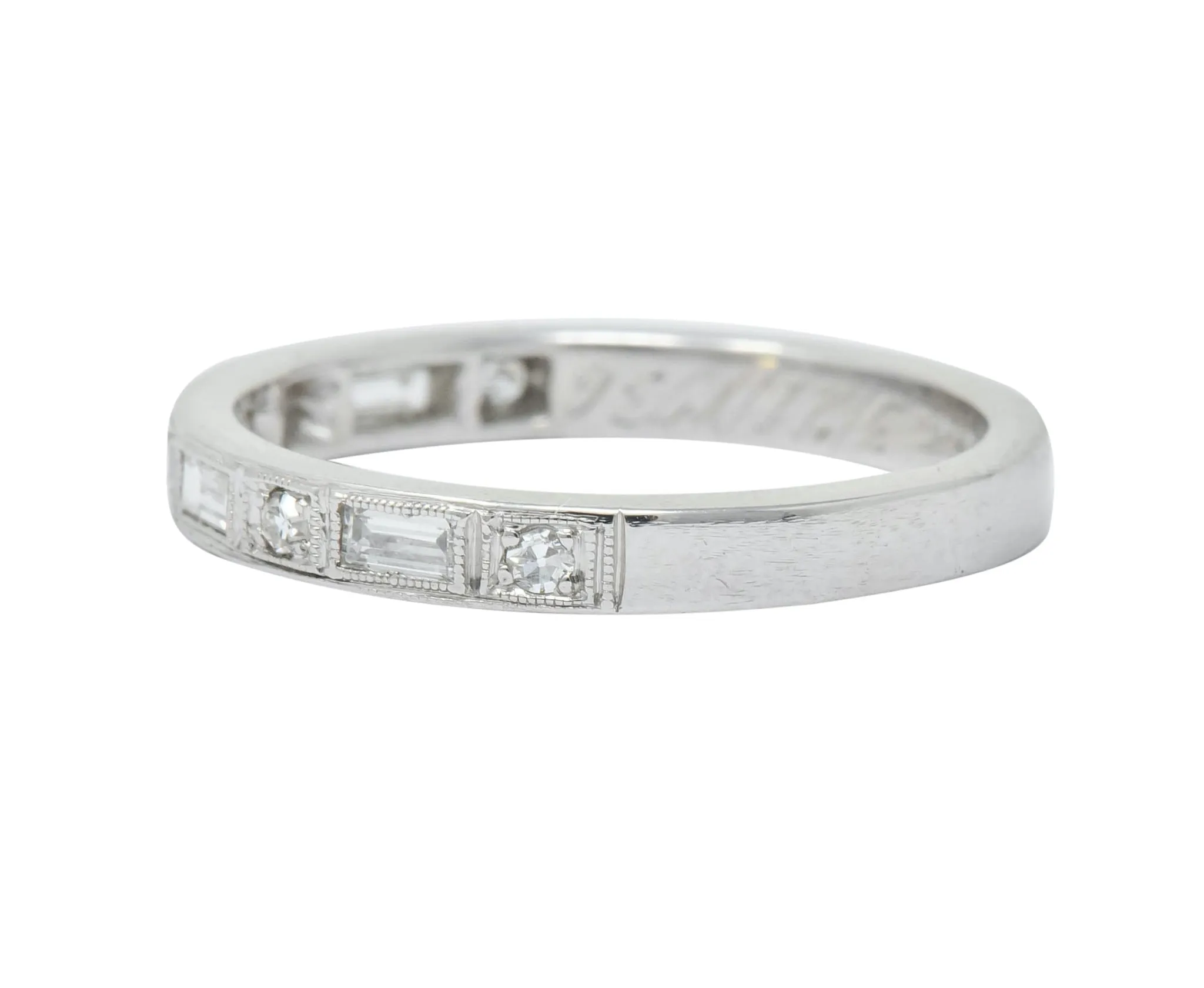 1930 Art Deco Baguette Single Cut Diamond Platinum Anniversary Band Ring