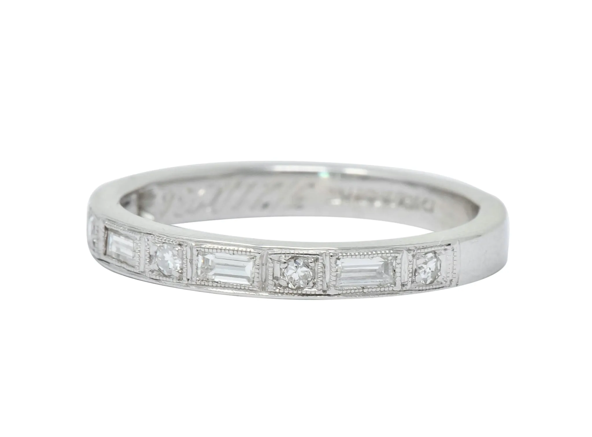 1930 Art Deco Baguette Single Cut Diamond Platinum Anniversary Band Ring