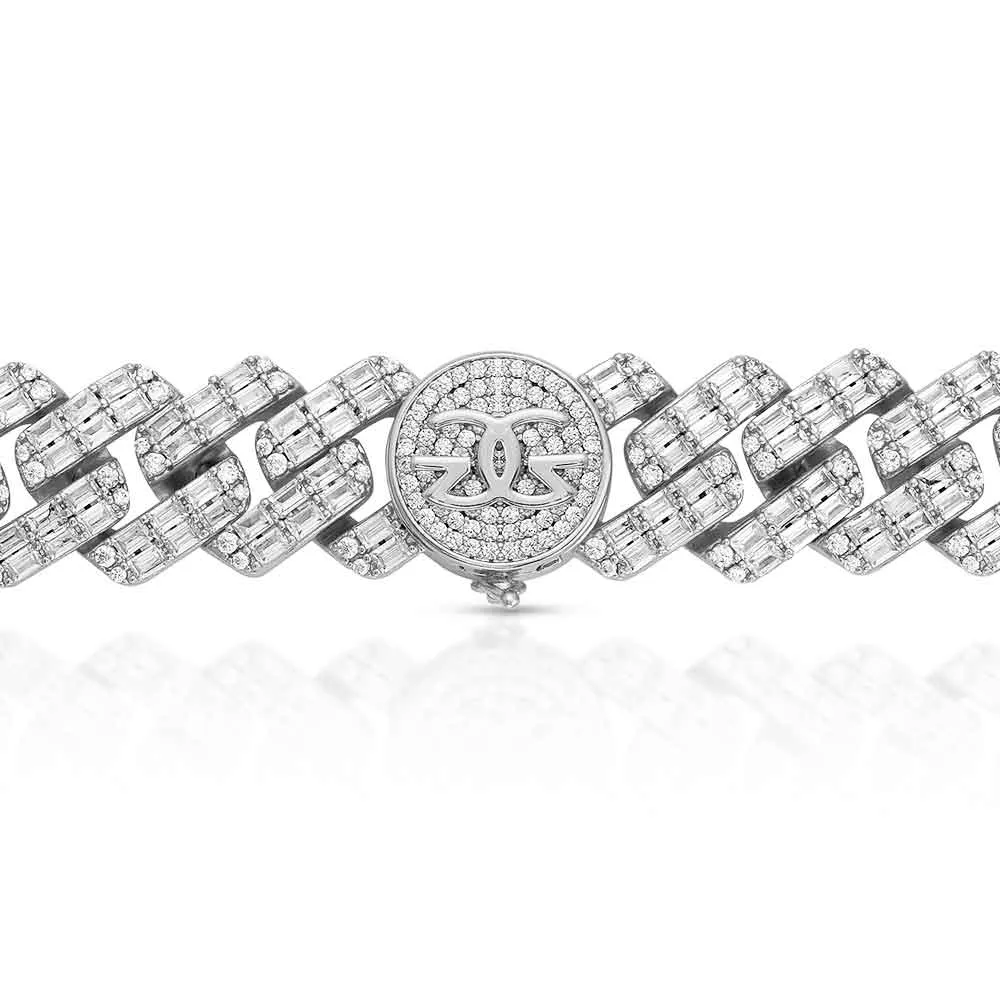 2 Row Diamond Baguette Cuban Chain White Gold 18mm