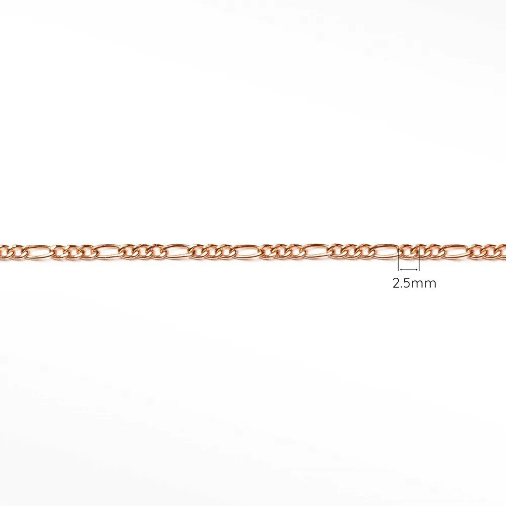 2.5mm Figaro Diamond Cut 14k Rose Gold Chain Sold by the inch