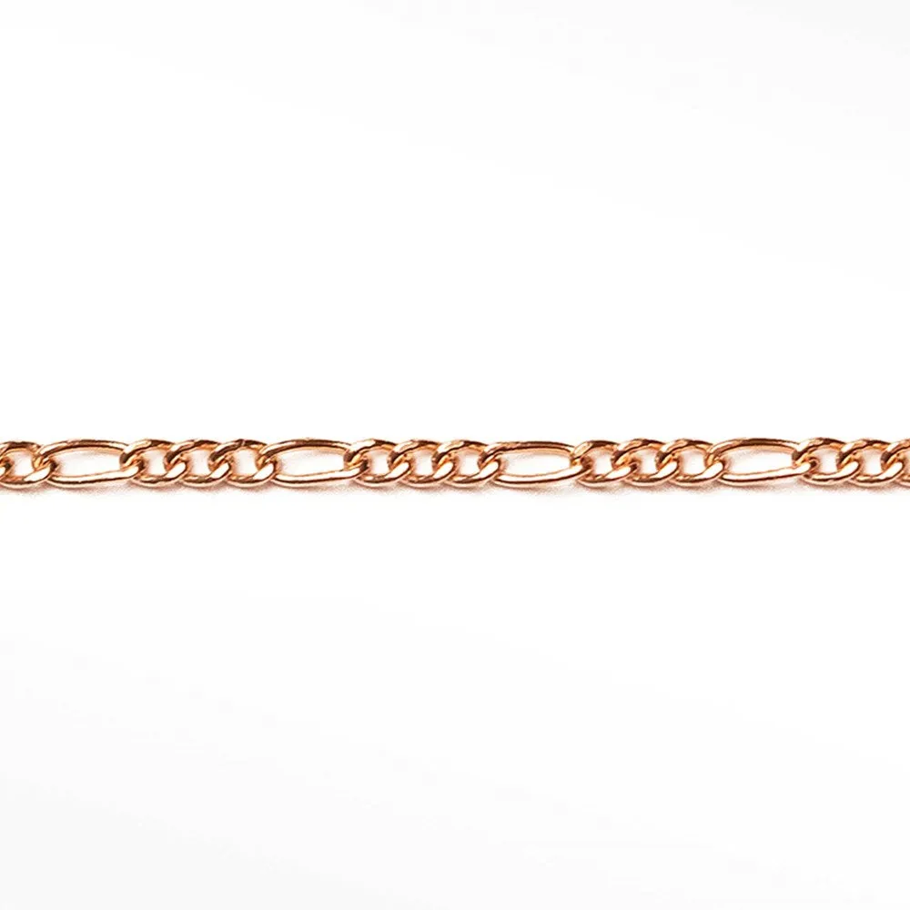 2.5mm Figaro Diamond Cut 14k Rose Gold Chain Sold by the inch