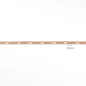 2.5mm Figaro Diamond Cut 14k Rose Gold Chain Sold by the inch