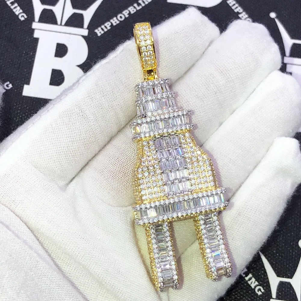 3D PLUG Baguette CZ Hip Hop Iced Out Pendant