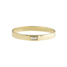 9K Gold Flat Stacking Ring with Bezel-Set Diamond Baguette