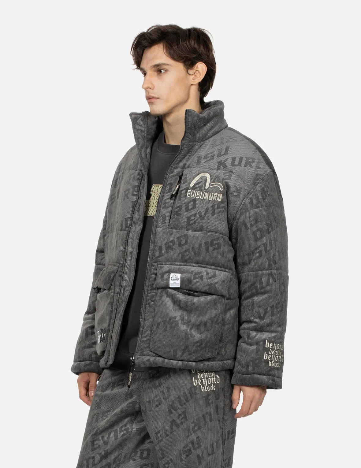 Allover Monogram Embossing Relax Fit Corduroy Padded Jacket