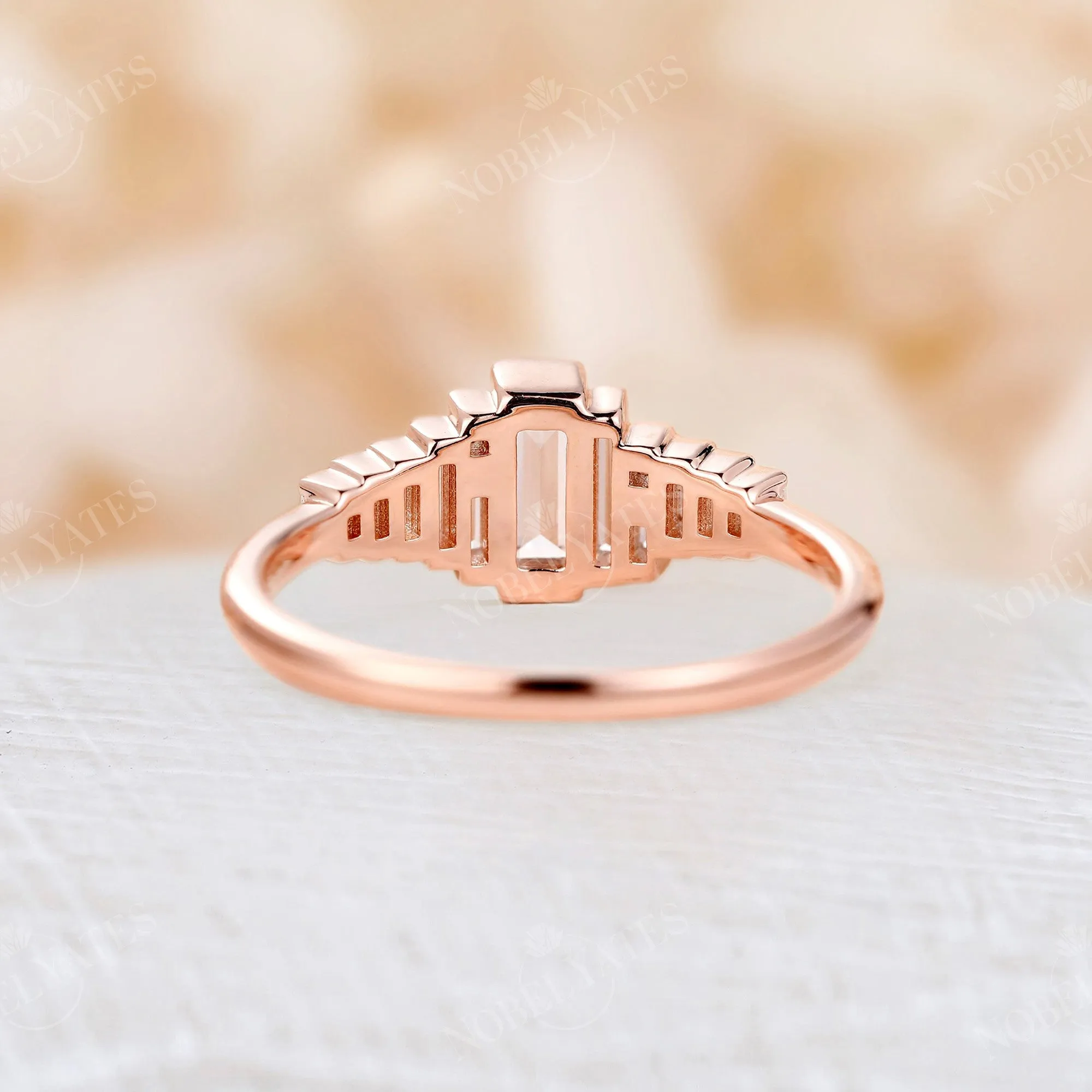 Art Deco Baguette CZ Cluster Engagement Ring Rose Gold