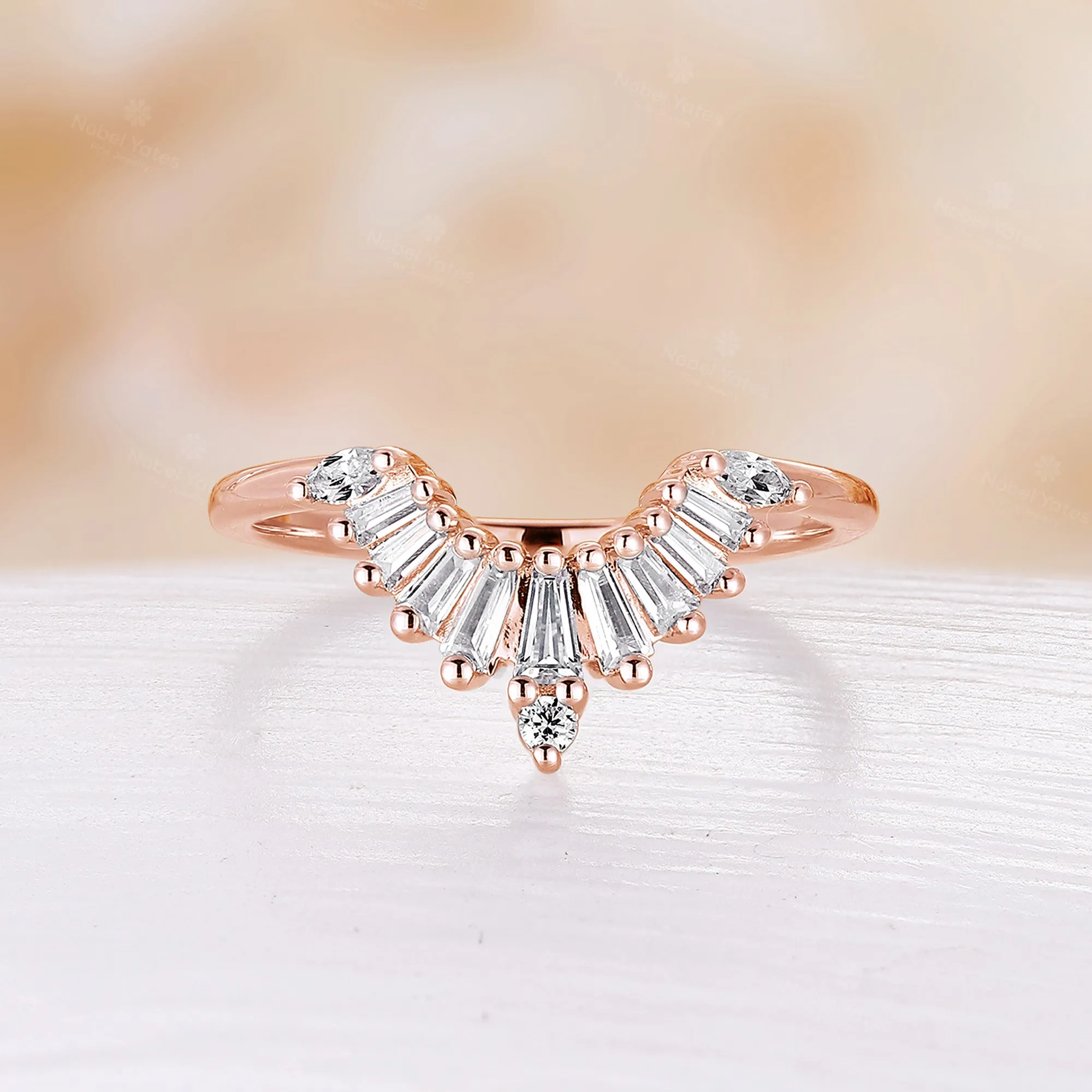 Art Deco Rose Gold Baguette Diamond /CZ Matching Wedding Band