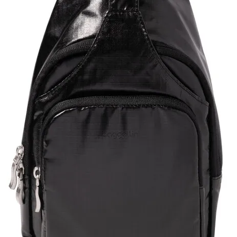 Baggallini Central Park Sling: Black Gloss Ripstop 