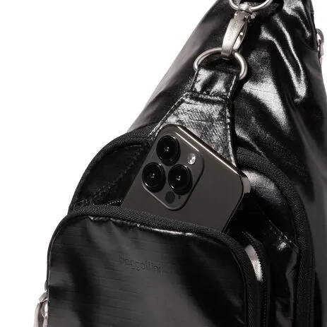 Baggallini Central Park Sling: Black Gloss Ripstop 