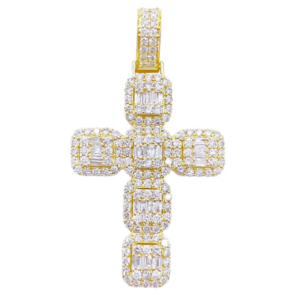 Baguette Cluster Cushion Cross 2.82cttw Diamond Pendant 10K Yellow Gold