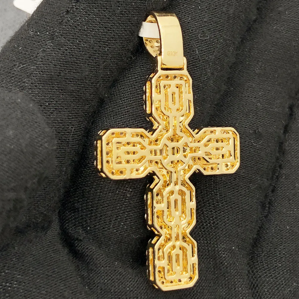 Baguette Cluster Cushion Cross 2.82cttw Diamond Pendant 10K Yellow Gold