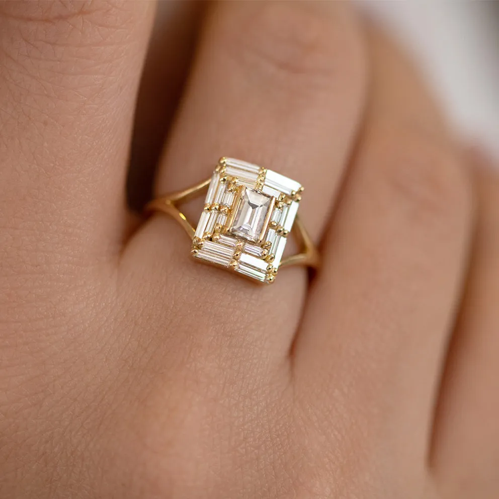 Baguette Cut Engagement Ring - Baguette Temple Ring