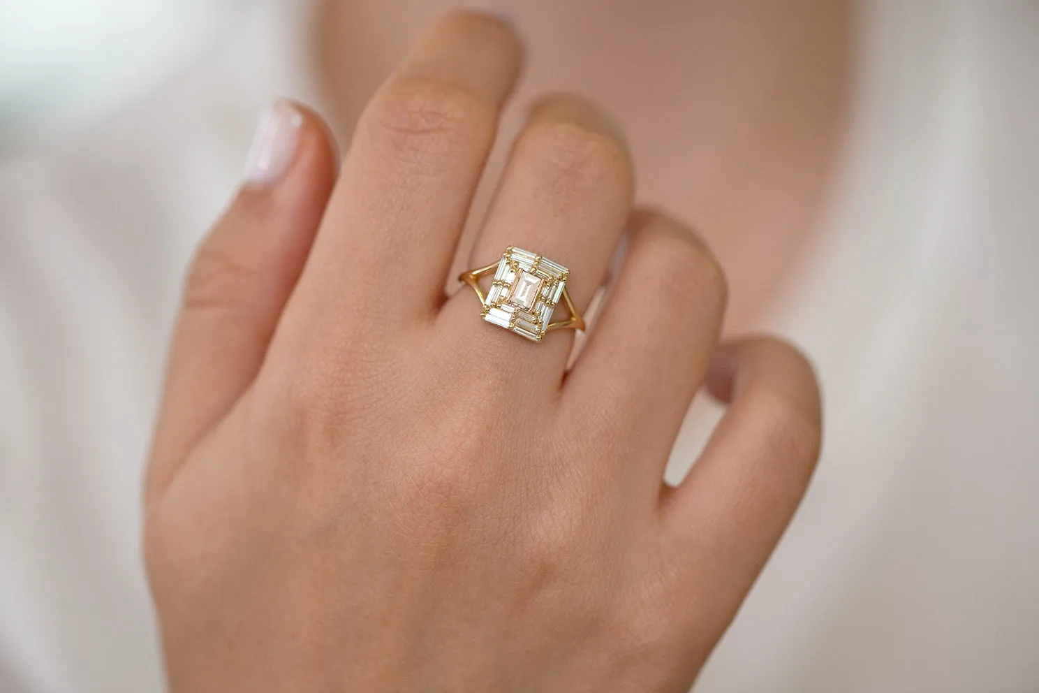 Baguette Cut Engagement Ring - Baguette Temple Ring