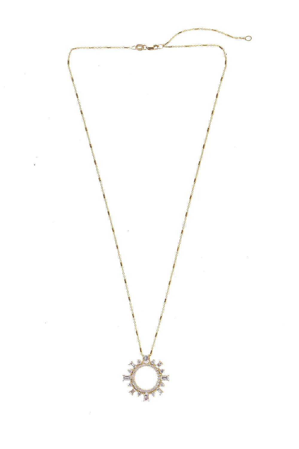 Baguette Diamond Shipswheel Compass Necklace in Yellow Gold