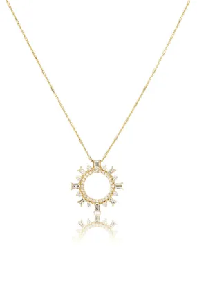 Baguette Diamond Shipswheel Compass Necklace in Yellow Gold