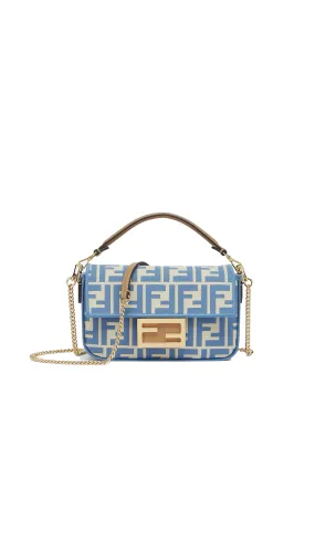 Baguette Mini FF Jacquard Fabric Bag - Light Blue