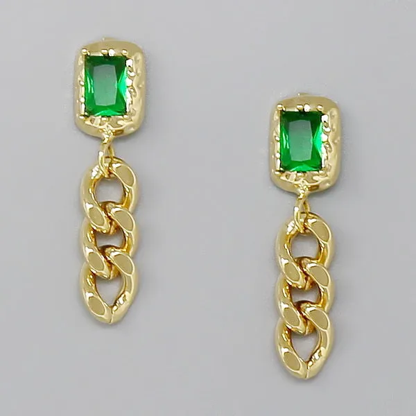 Baguette Stone Chain Drop Earrings