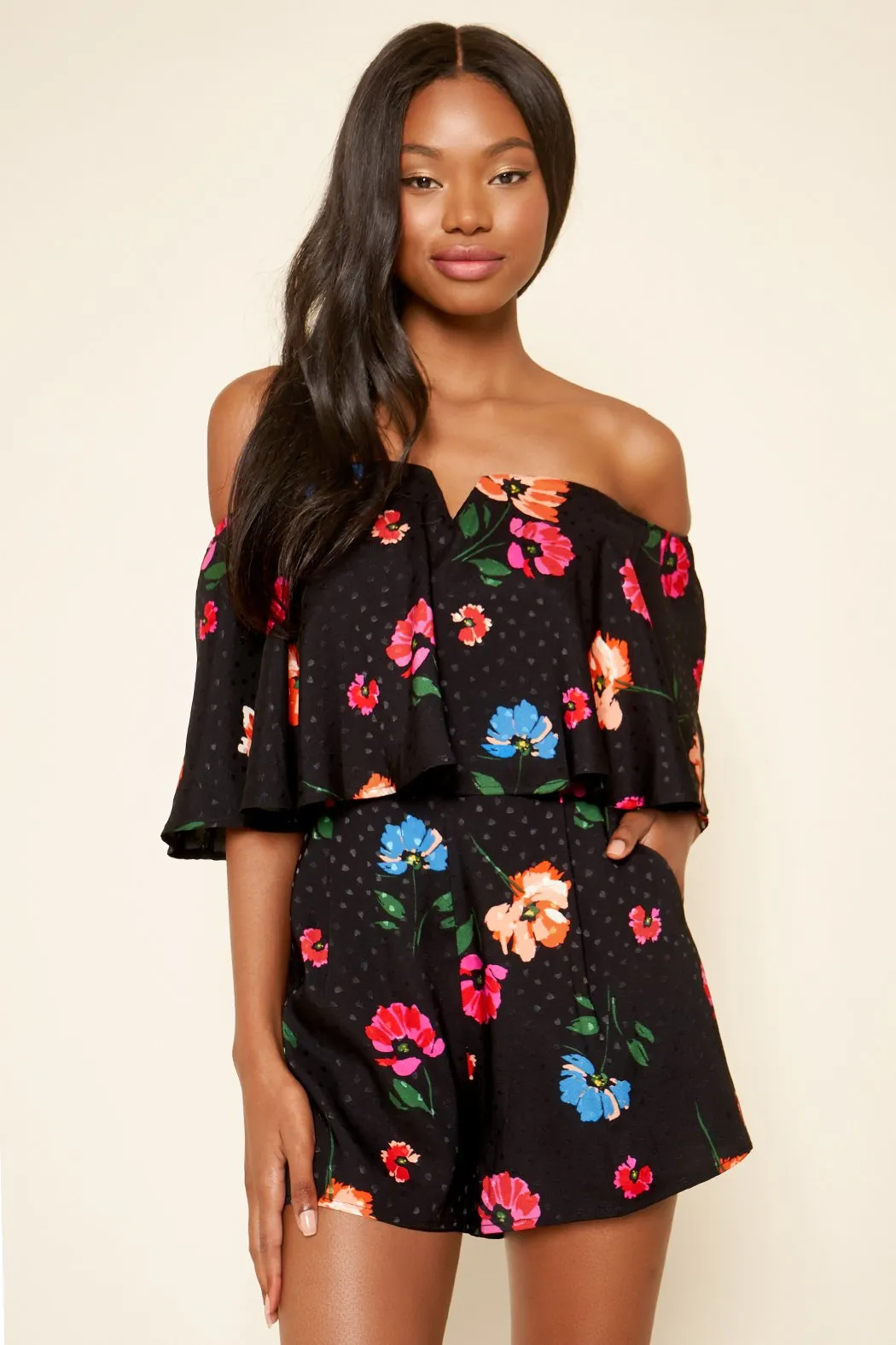 Bailamos Idris Floral Off The Shoulder Romper