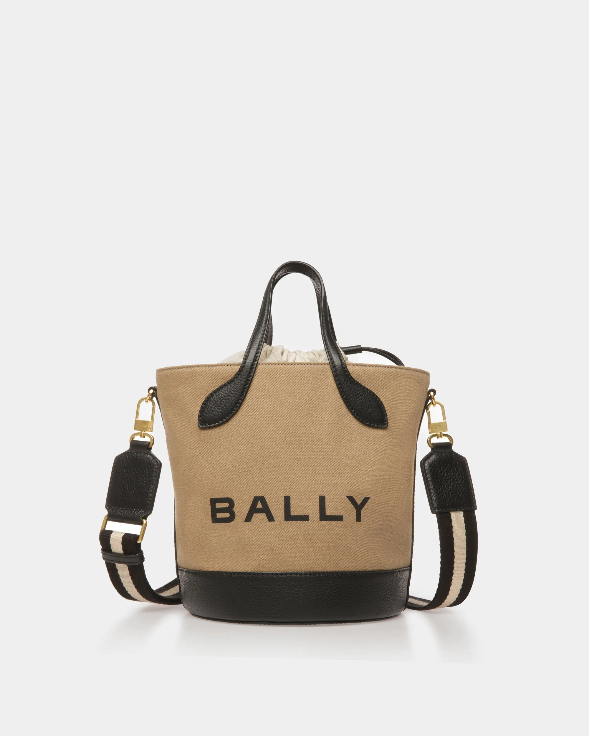 Bar Bucket Bag In Sand And Black Fabric