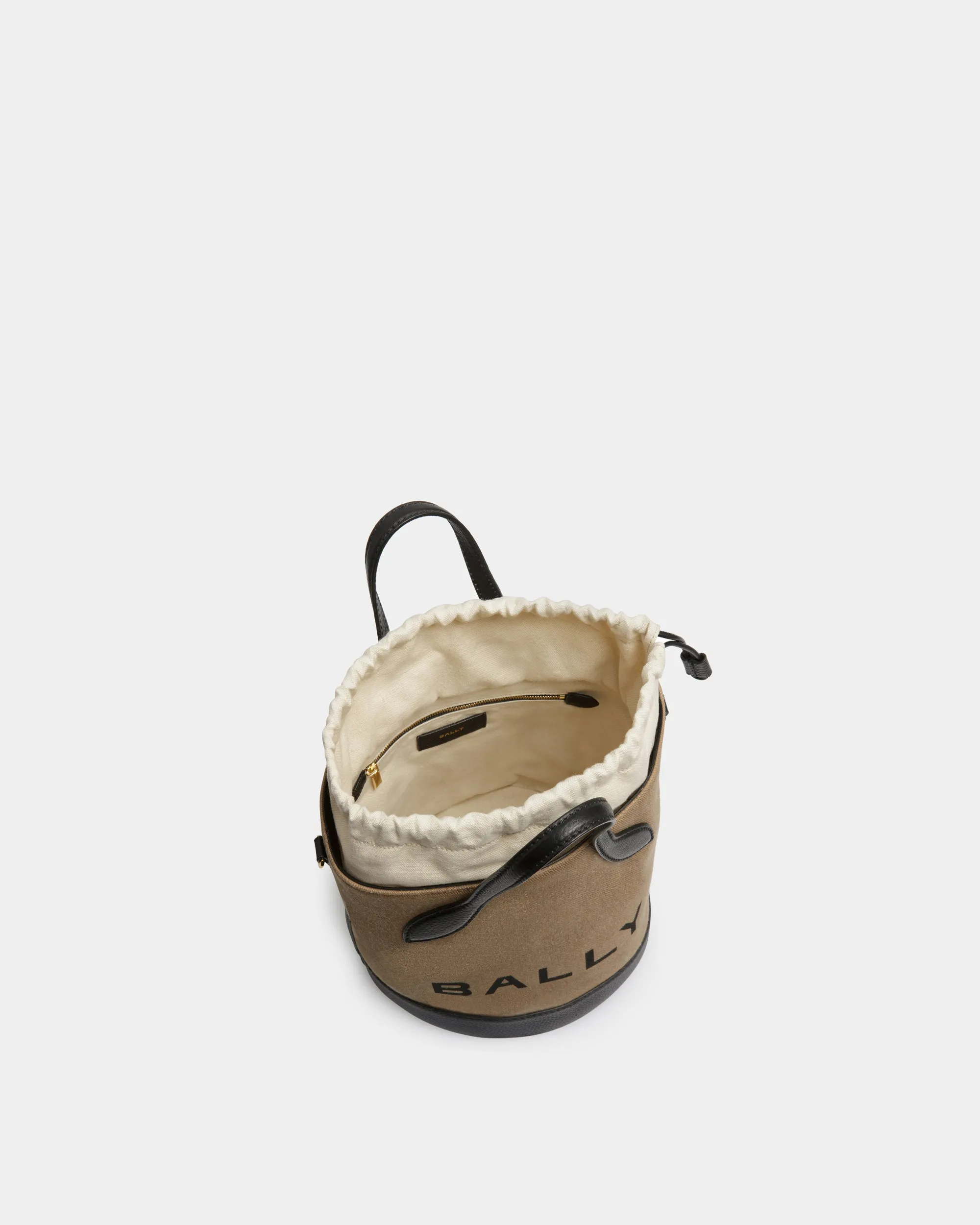 Bar Bucket Bag In Sand And Black Fabric