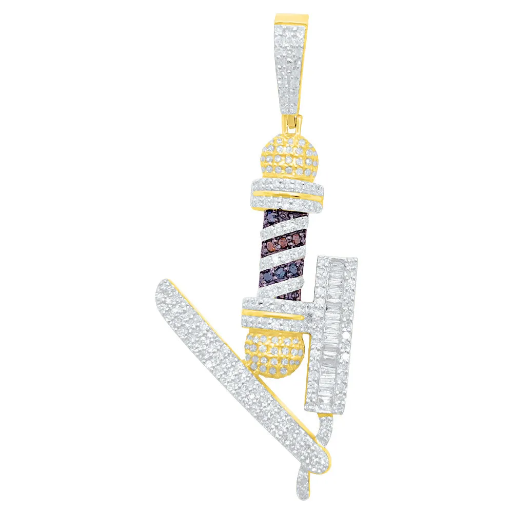 Barber Pole Razor Baguette Diamond Pendant .52cttw 10K Yellow Gold