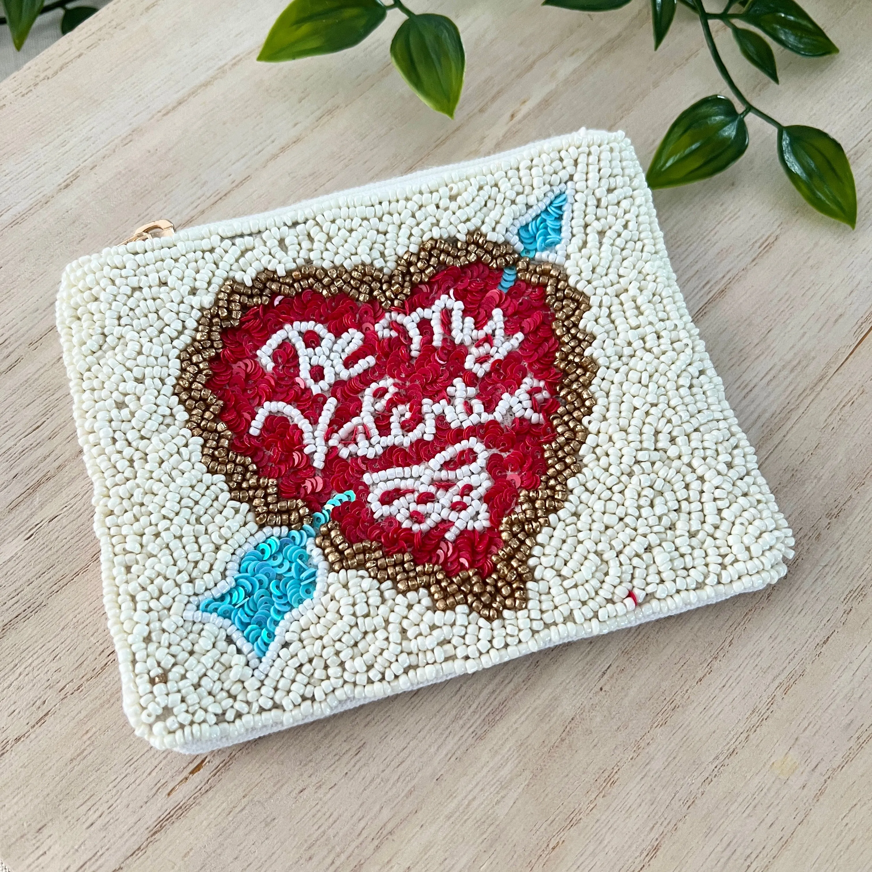 Be My Valentine Beaded Coin Purse - Ivory