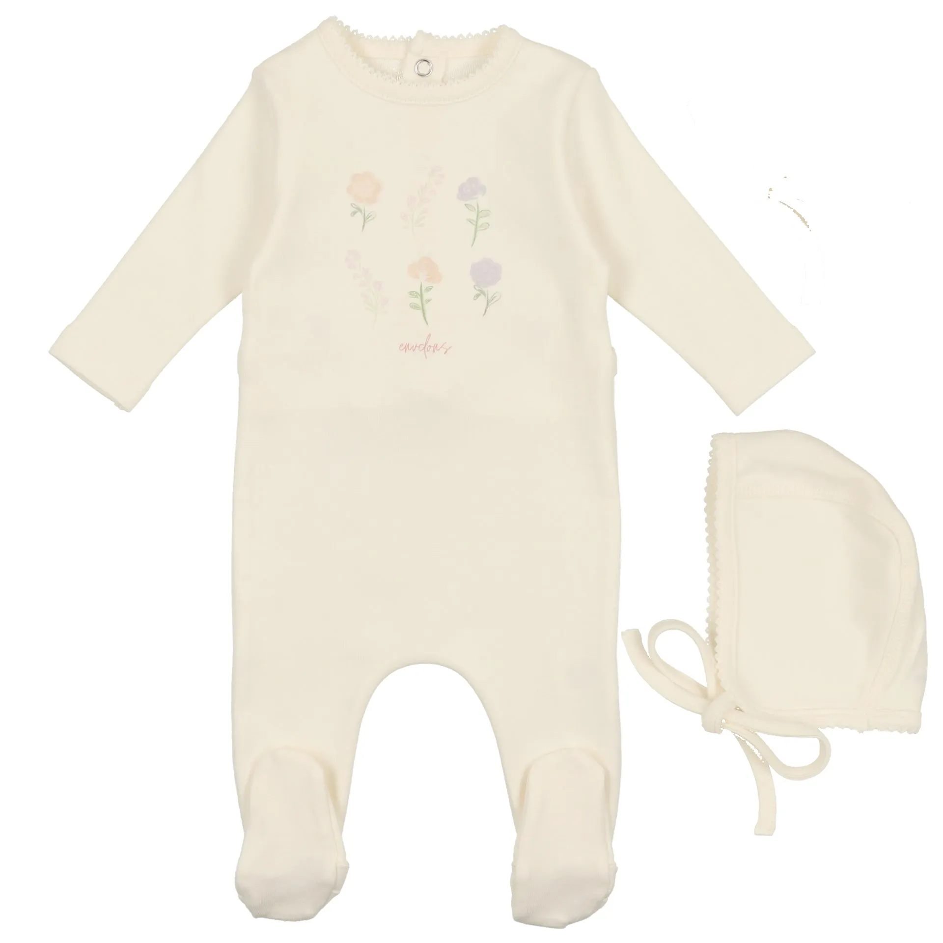 Bee & Dee Ivory Leaf Print Collection Stretchie and Beanie