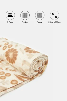 Beige Floral Printed Fleece Blanket (Single Size)