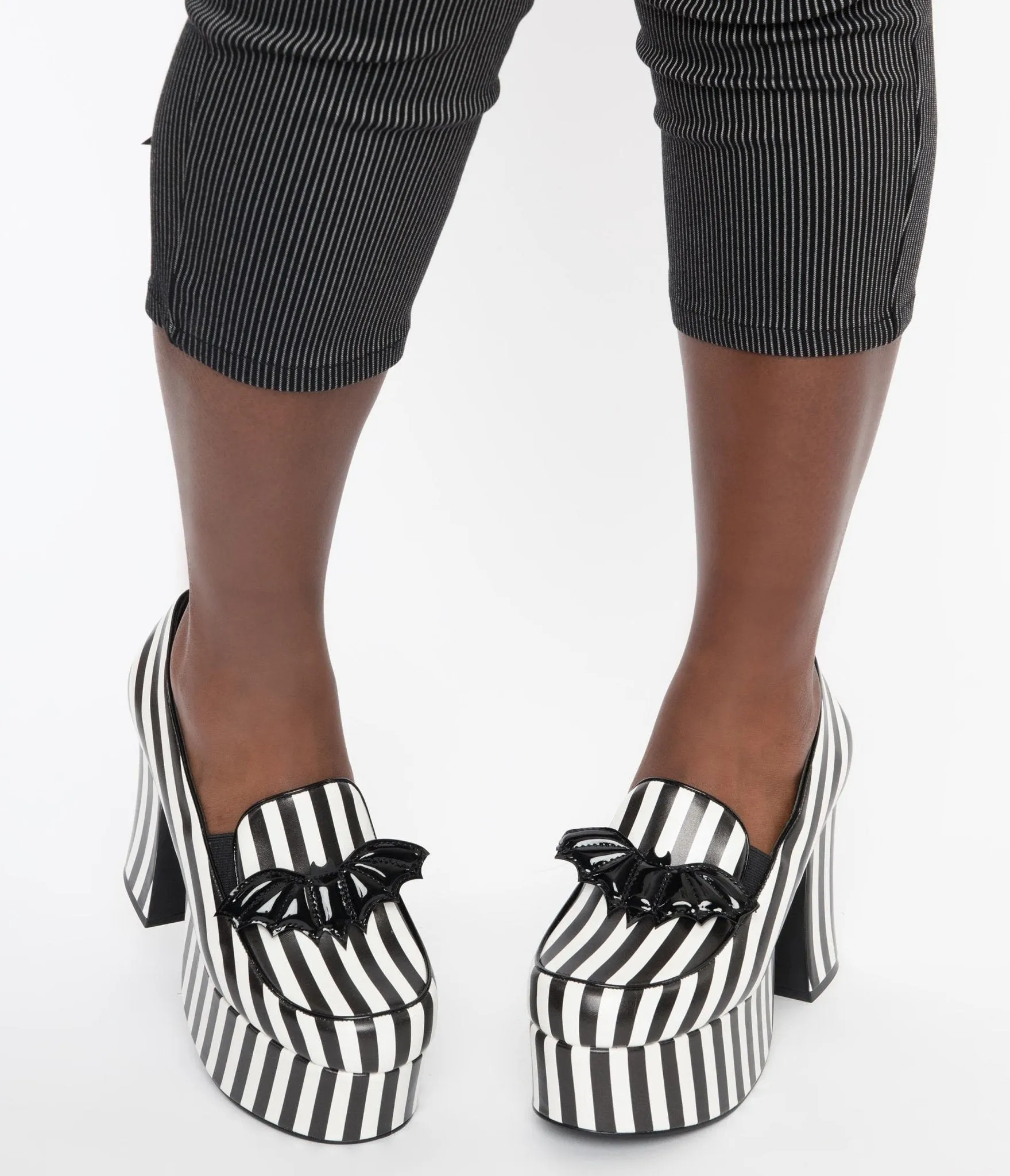 Black & White Stripe Vegan Leather Banshee Platform Heels