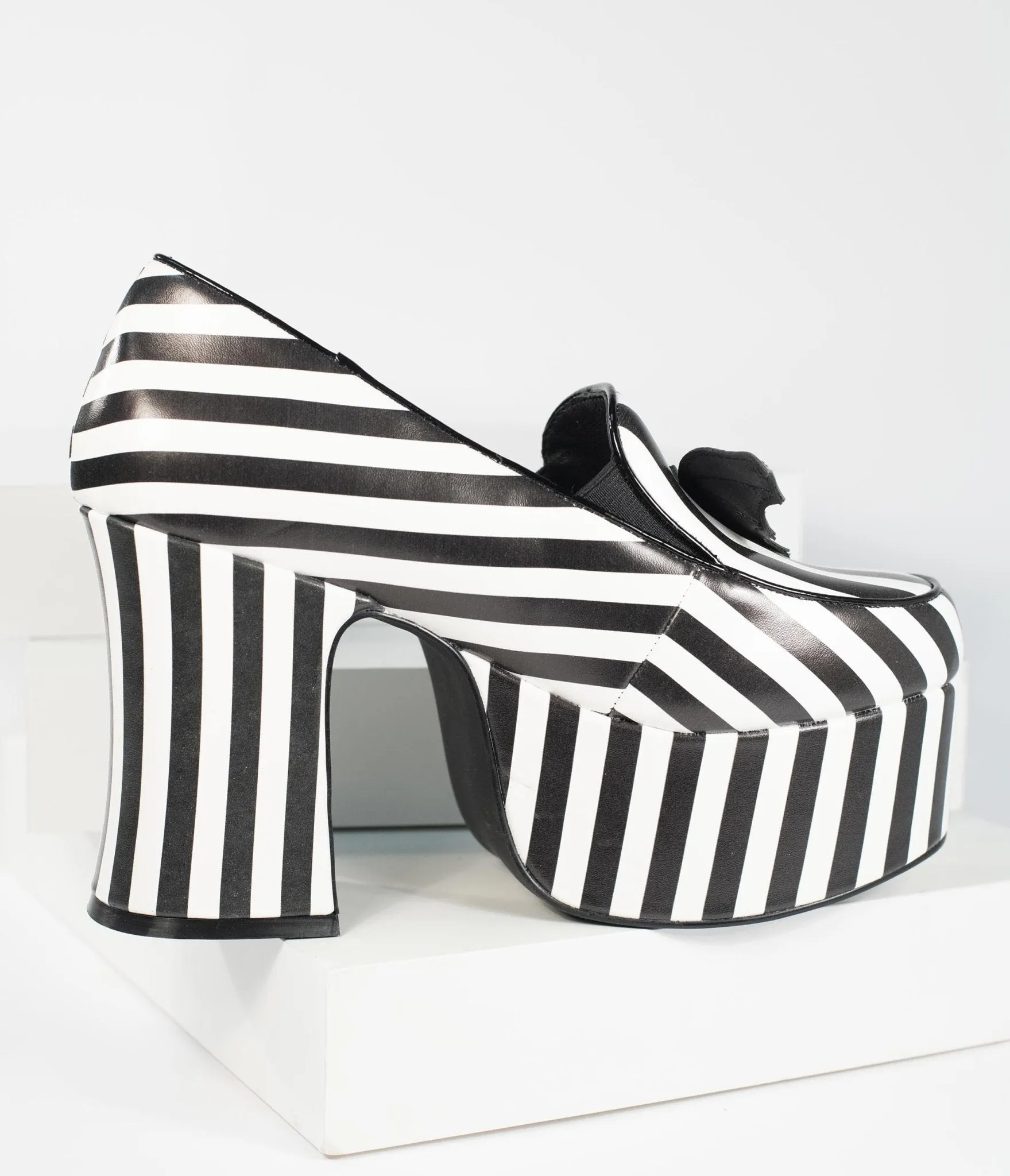 Black & White Stripe Vegan Leather Banshee Platform Heels