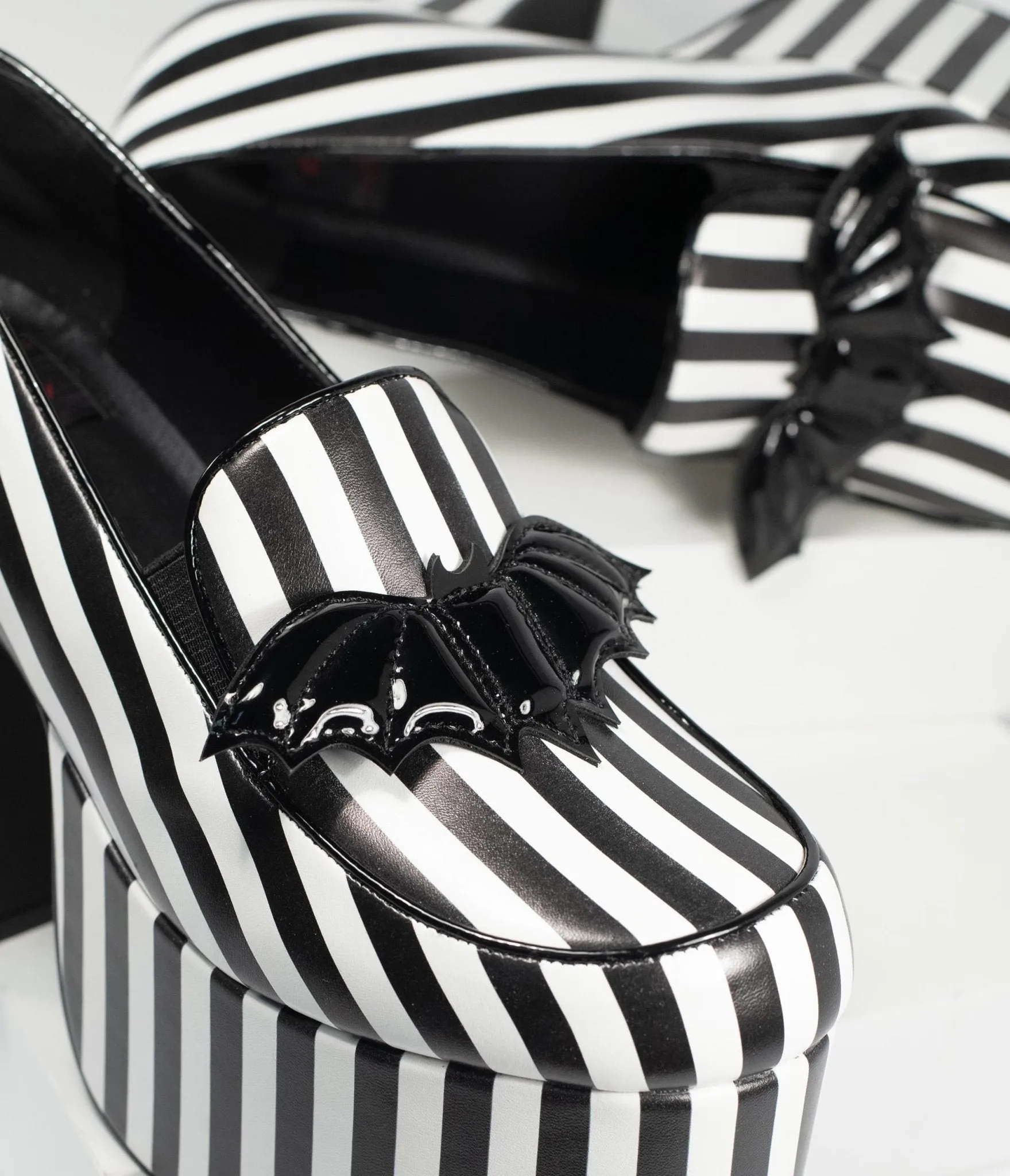 Black & White Stripe Vegan Leather Banshee Platform Heels