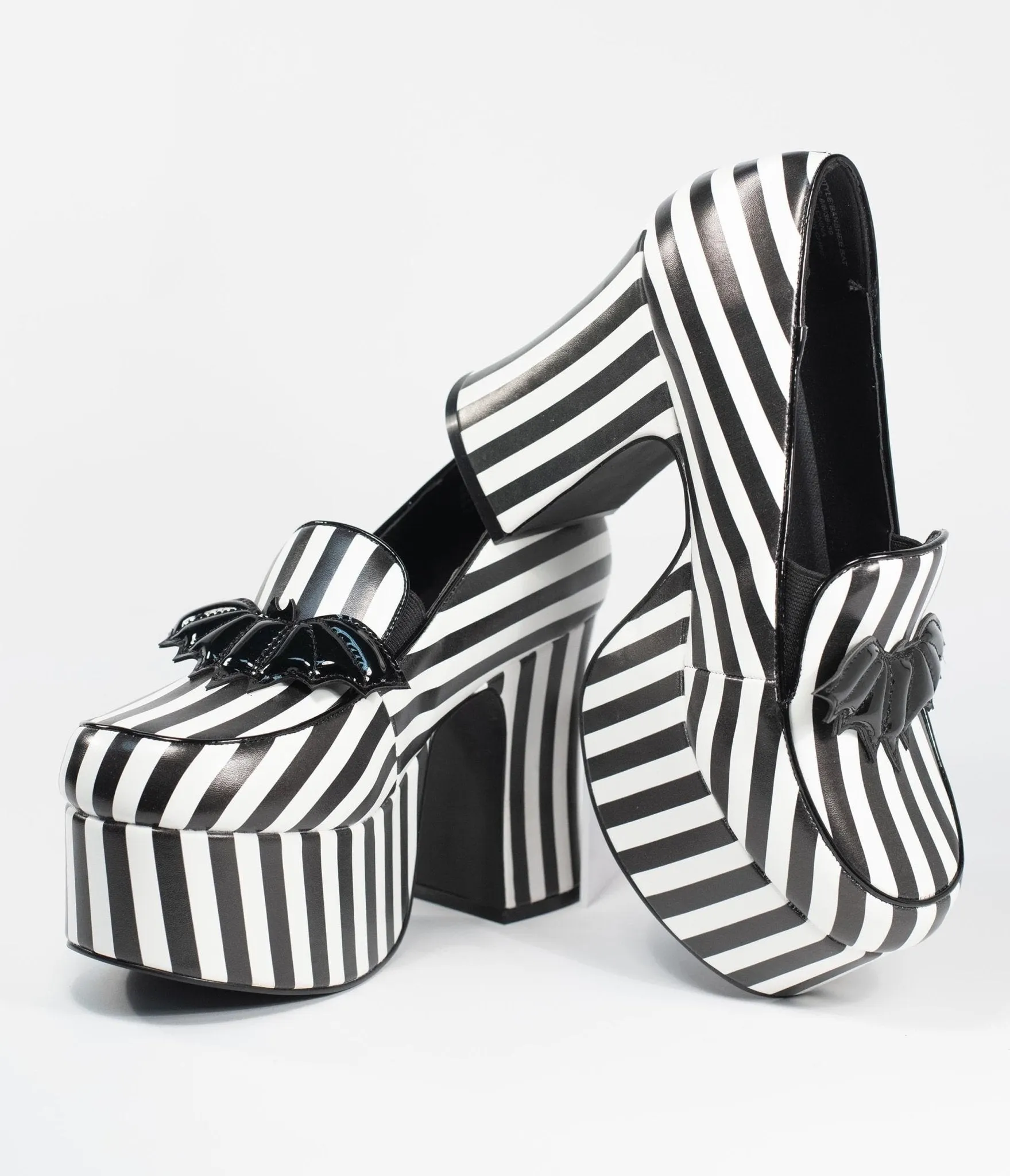 Black & White Stripe Vegan Leather Banshee Platform Heels