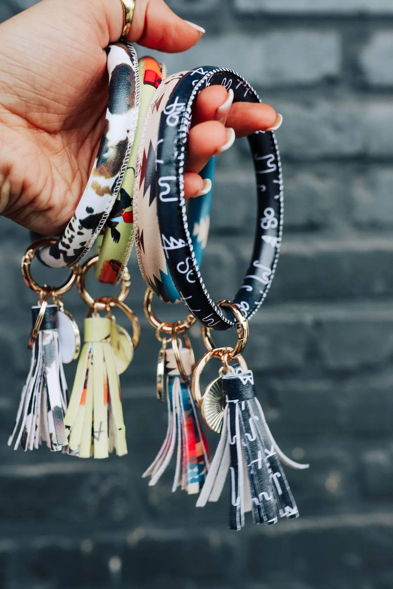 Black Brand Bangle Bracelet Keyring With Tassel