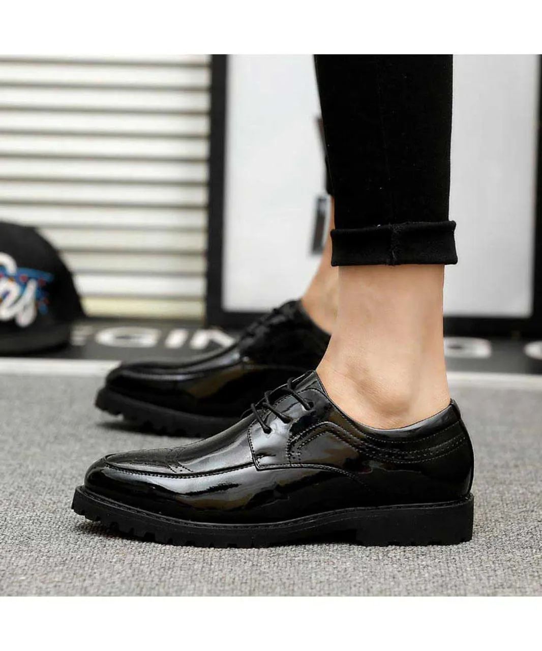 Black brogue patent leather derby dress shoe 1683