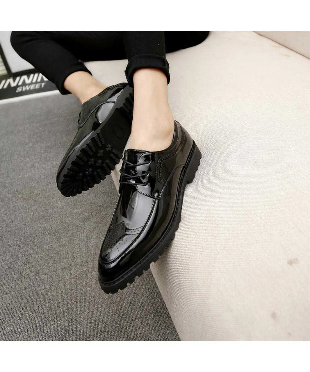 Black brogue patent leather derby dress shoe 1683