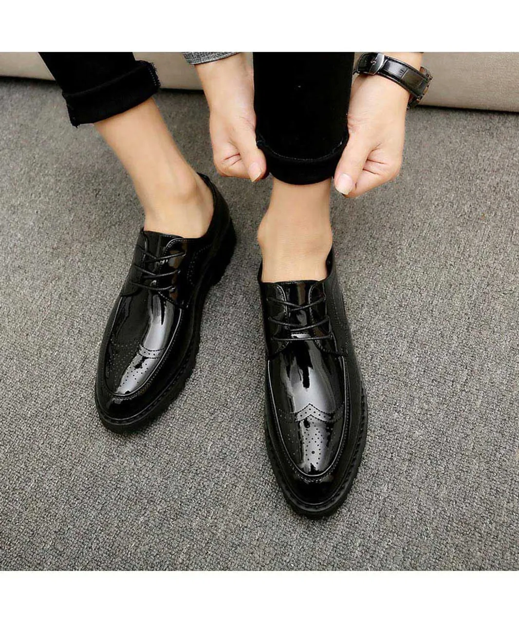 Black brogue patent leather derby dress shoe 1683